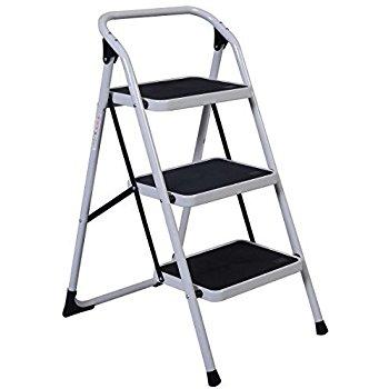 Rubbermaid RM-3W Folding 3-Step Steel Frame Stool with Hand Grip and Plastic Steps, 200-Pound Capacity, Silver Finish