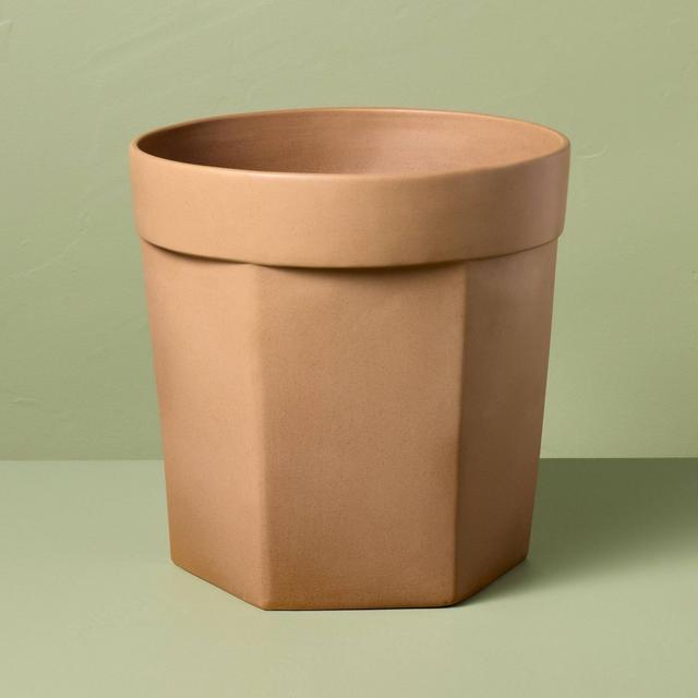 11" Carved Ceramic Planter Pot Macadamia Tan - Hearth & Hand™ with Magnolia