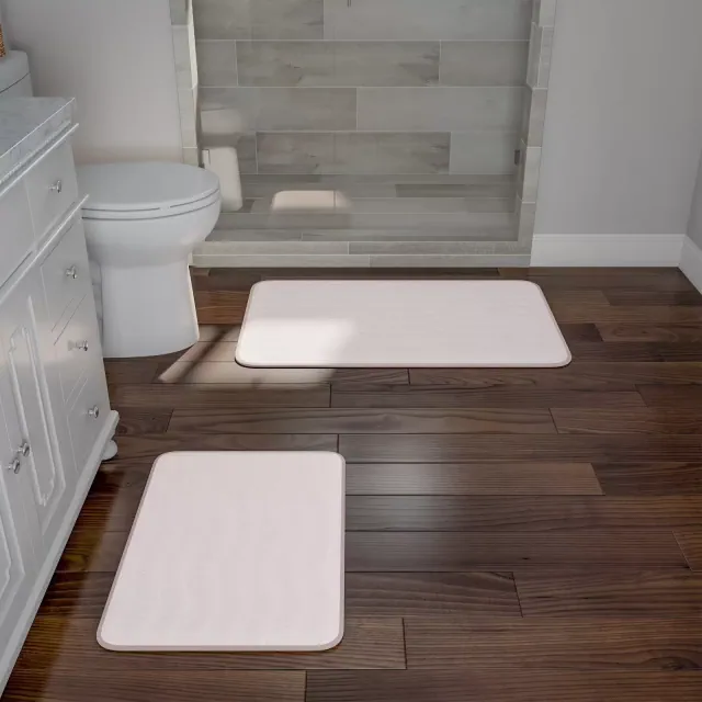 Bathroom Rug Set- 2-Piece Memory Foam Bath Mats-Wavy Microfiber Top-Non-Slip Absorbent Runner for Bathroom Kitchen by Hastings Home
