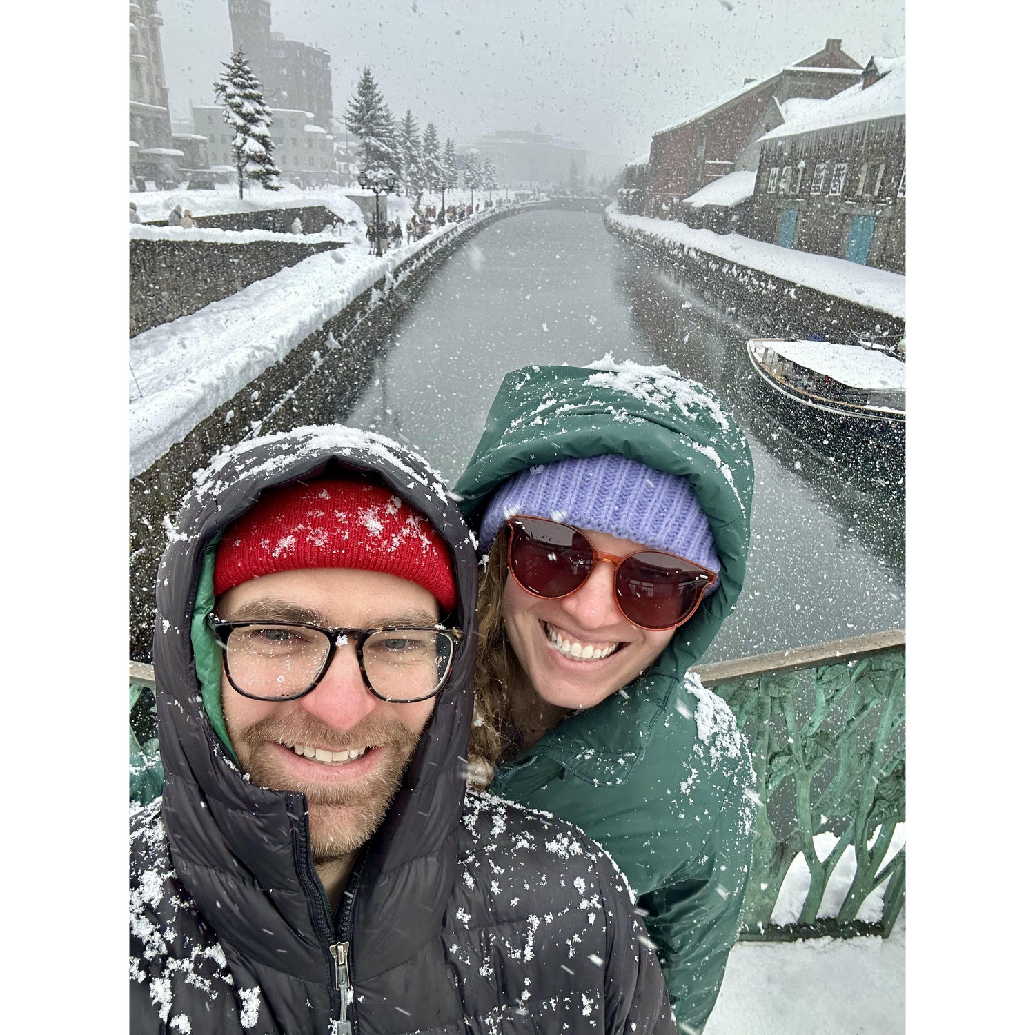 Absolutely dumping snow in Otaru Japan! One of our favorite spots on our Japan trip!