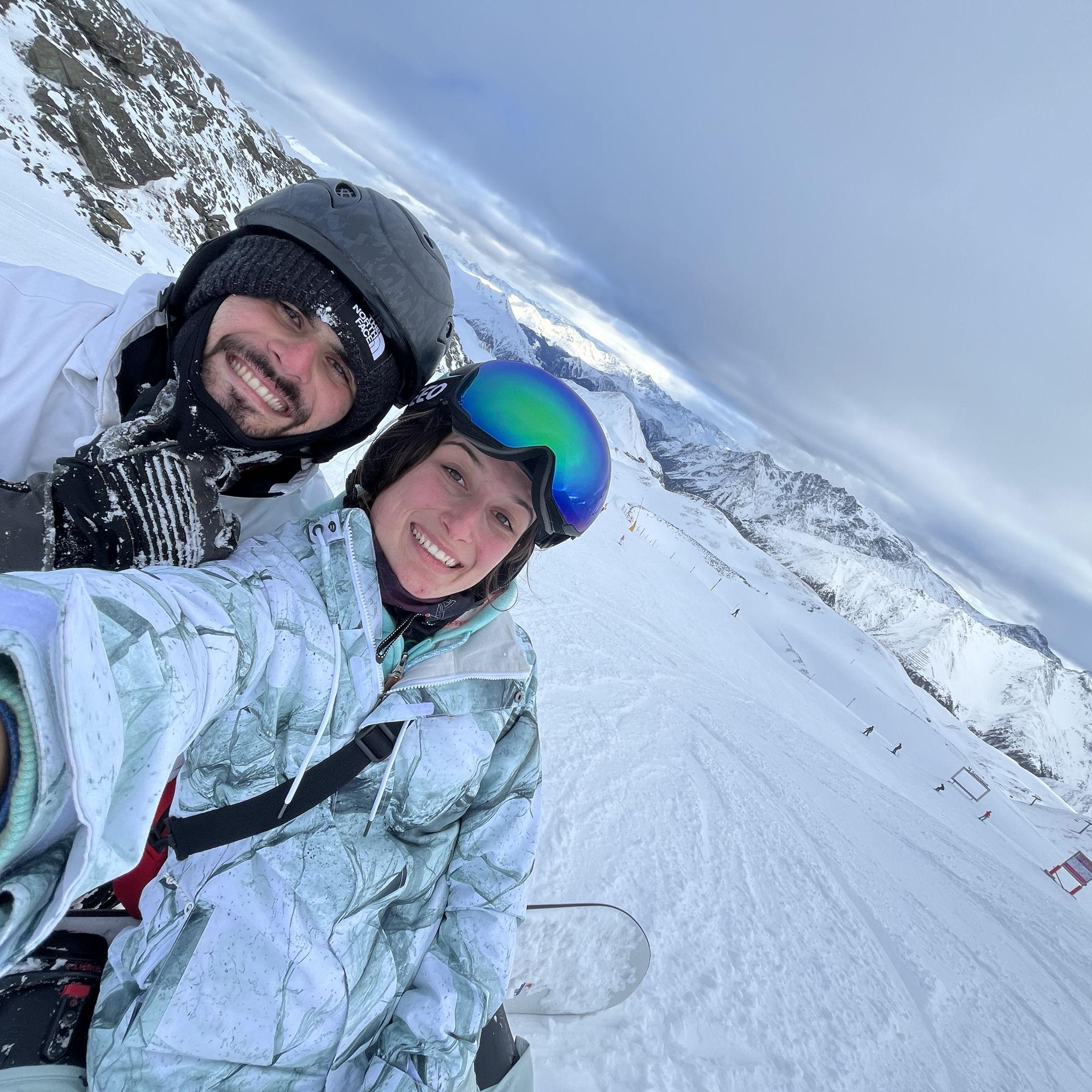 James and Charlotte on the slopes of Icschgl, on the border of Austria and Switzerland