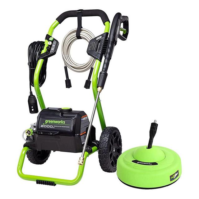Greenworks 2000 Max PSI @ 1.1 GPM (13 Amp) Electric Pressure Washer GPW2000-1RG + Greenworks Surface Cleaner Universal Pressure Washer Attachment 30012