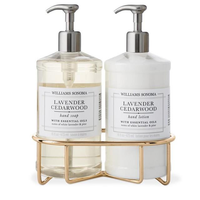 Williams Sonoma Lavender Cedarwood Hand Soap & Lotion 3-Piece Kitchen Set, Deluxe, Gold