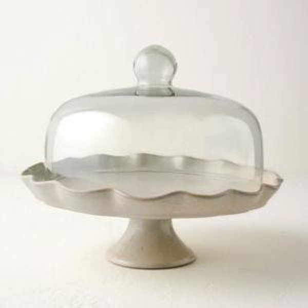 French Grey Ruffle Cake Stand with Dome