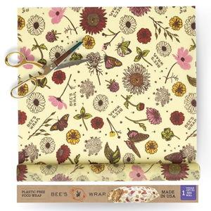 Bee's Wrap Vegan Beeswax Wraps for Food - Cut to Size 14x52" Beeswax Wrap Roll - Made in USA Reusable Natural Food Wrap - Meadow Magic
