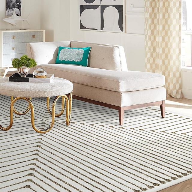 RUGGABLE x Jonathan Adler Washable Rug - Perfect Modern Area Rug for Living Room, Bedroom, Kitchen & Dorm Room - Stain & Water Resistant - Durable, Inkdrop Camel/Ivory 10'x14' (Cushioned Pad)