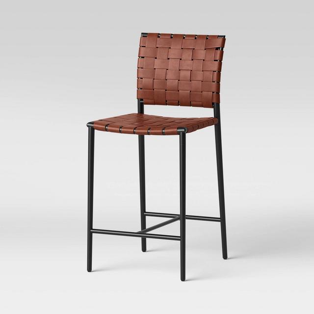 Wellfleet Woven Leather Metal Base Counter Height Barstool Brown - Project 62™