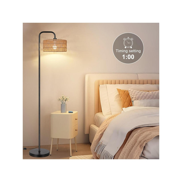 68"H Standing Lamp With Remote 3 Color Temperatures For Living Room, Floor Lamp Boho Style Floor Lamp With Rattan Shade For Bedroom-The Pop Home