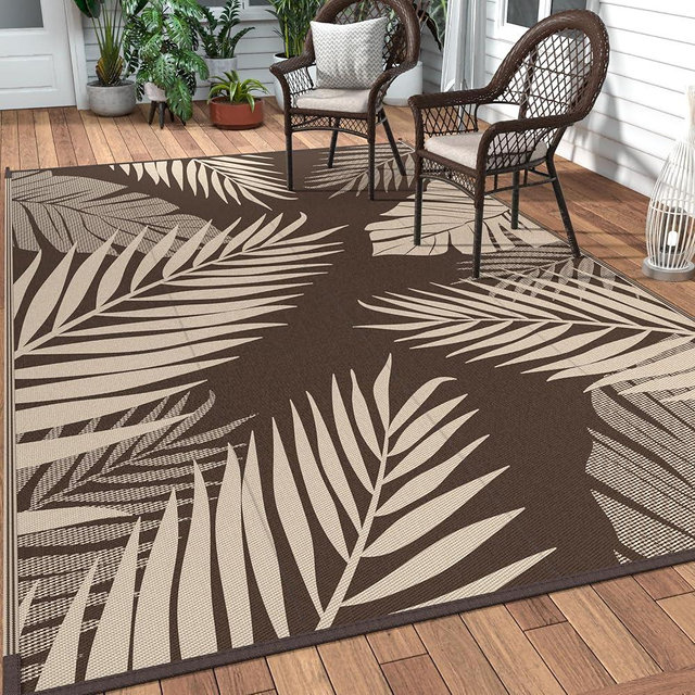 GENIMO Outdoor Rug 4' x 6' Waterproof for Patios Clearance, Reversible Outdoor Plastic Straw Camping Rug Carpet, Large Area Rugs Mats for RV, Camper, Deck, Balcony, Porch, Beach, Coffee&Beige