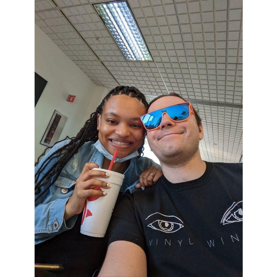 At the airport, on the way to our first cruise together!