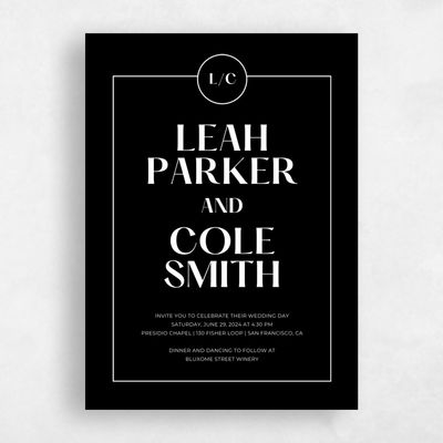 Black Wedding Invitation - Brevard Frame