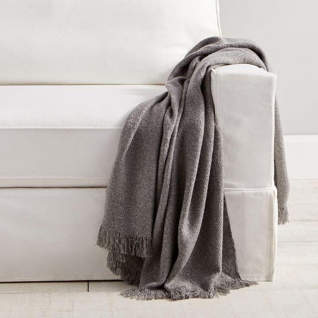 Heathered Boucle Fringe Throw, 50 x 60", Mineral Blue