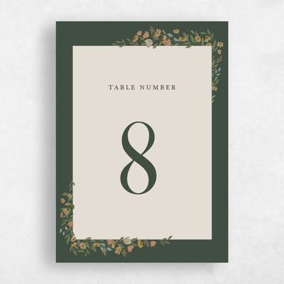 Evergreen Wedding Table Number - Florentina