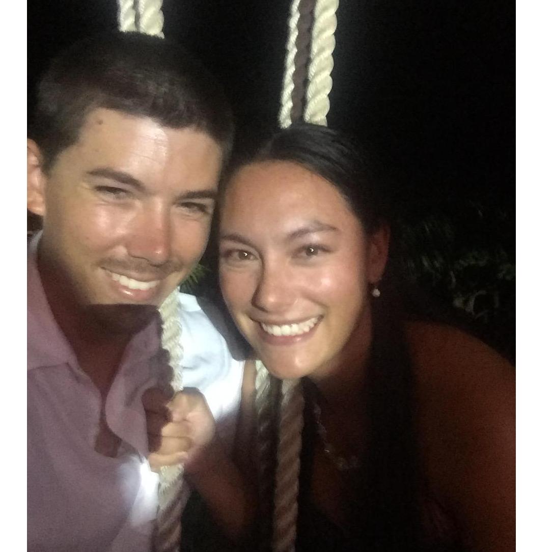 On the swings at Mike and Mel's Wedding right after deciding on our wedding date - October 2018