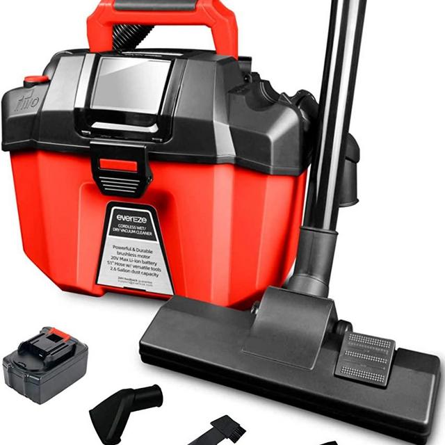 Evereze Cordless Wet Dry Vacuum 2 Peak HP 2.6 Gallon Lightweight Powerful Suction Shop Vac 3 in 1 Shop Vacuum Cleaner Blower with 2.0Ah Battery and Charger for Garage, Car, Home & Workshop -V20 Plus