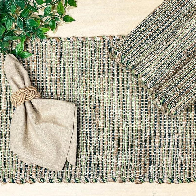 CHARDIN HOME Natural Jute - Ombre Green Placemats, Set of 4 13x19 Inch Table Mats, Rustic Handmade Boho Placemat, Perfect for Holidays, Dinner Parties and Also Everyday Meals