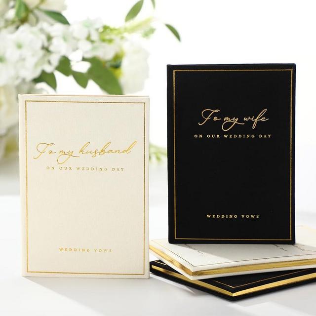 Engrowtic 2 Pcs Vow Books to My Husband Wife Wedding Vow Book with Gold Foil Lettering Lined Page Hard Cover Vow Book Engagement Gift for Groom Newly Engaged Couple Wedding Must Have(Black-White)