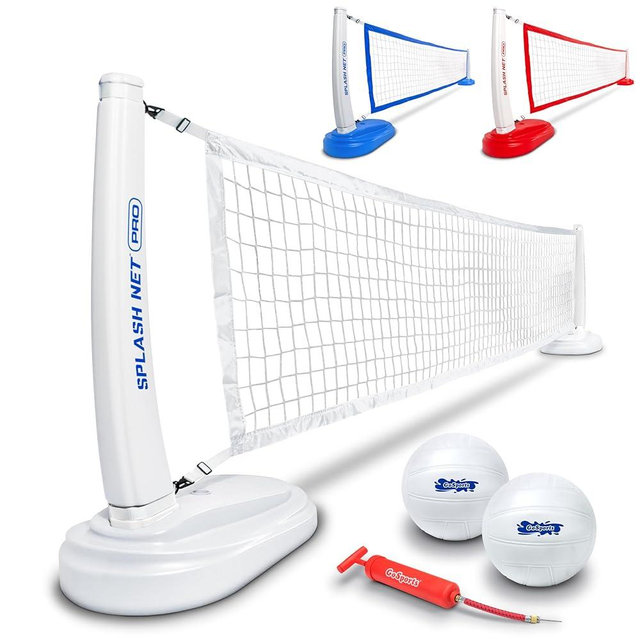 GoSports Splash Net PRO Pool Volleyball Net - Red, White, or Blue - Includes 2 Water Volleyballs and Pump
