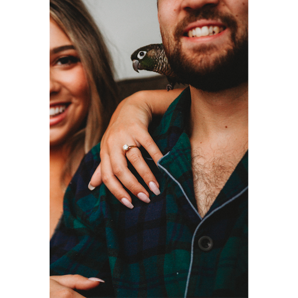 Our first Christmas engaged and with our baby bird, Irwin!