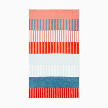 Organic Collage Stripe Beach/Pool Towel - Poppy