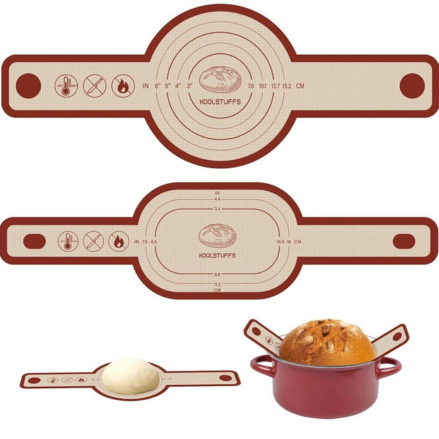 Silicone Bread Sling for Dutch Oven, 2 PCS Non-Stick & Easy Clean Reusable Silicone Bread Baking Mat with Long Handles, Easy to Transfer Sourdough Bread (Oval and Round, Red)