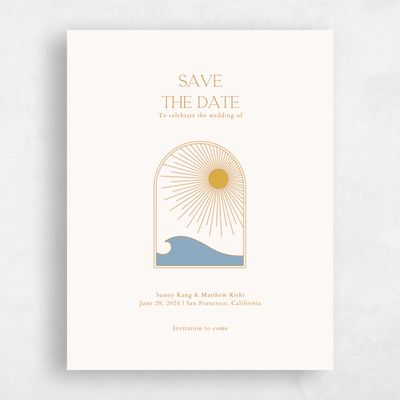 Linen, Beige Wedding Save the Date - Tramonti Portrait