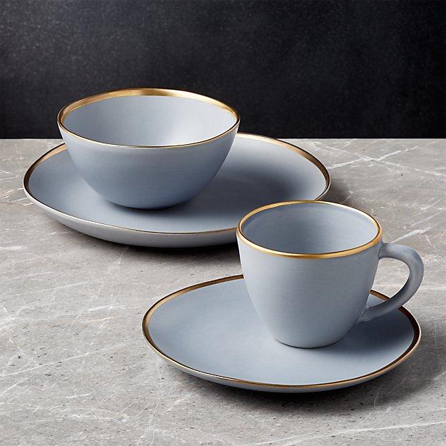 Addison Grey 4-Piece Gold Rim Dinnerware Set