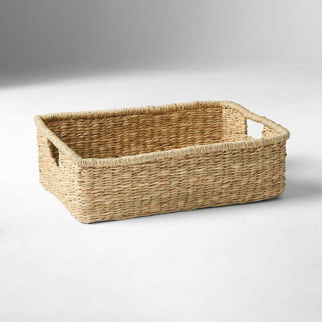 Flynn Seagrass Low Rectangle Basket, Natural, 17x12in