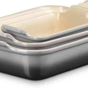 Le Creuset Stoneware Heritage 3-Piece Rectangular Baking Dish Set, Oyster