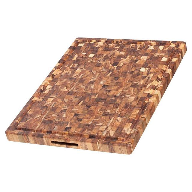Teakhaus Butcher Block Carving Board - Large Reversible Wooden Cutting Board with Juice Groove and Grip Handles - Teak End Grain Wood - Knife Friendly - FSC Certified