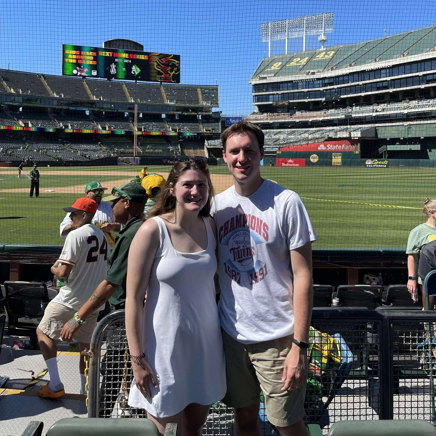 Madeline figured the only way she would be able to get Jordan to go to an Oakland A's game was to see his Minnesota Twins play. She was right!