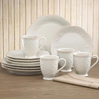 French Perle 12-Piece Plate & Mug Dinnerware Set, Service for 4