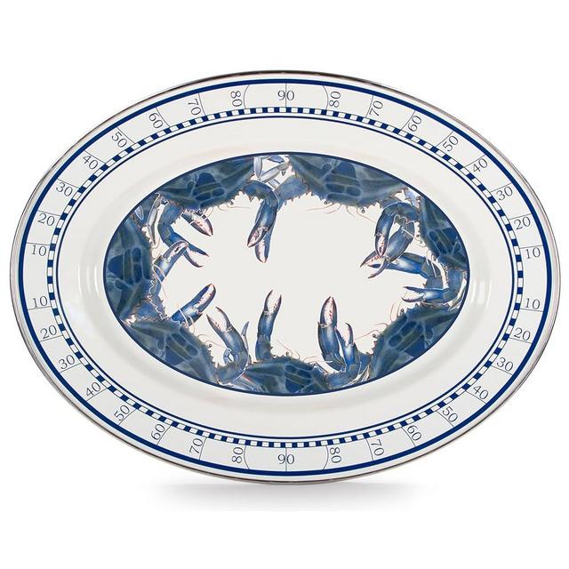 Golden Rabbit Enamelware - 12 x 16 Oval Platter (Blue Crab)
