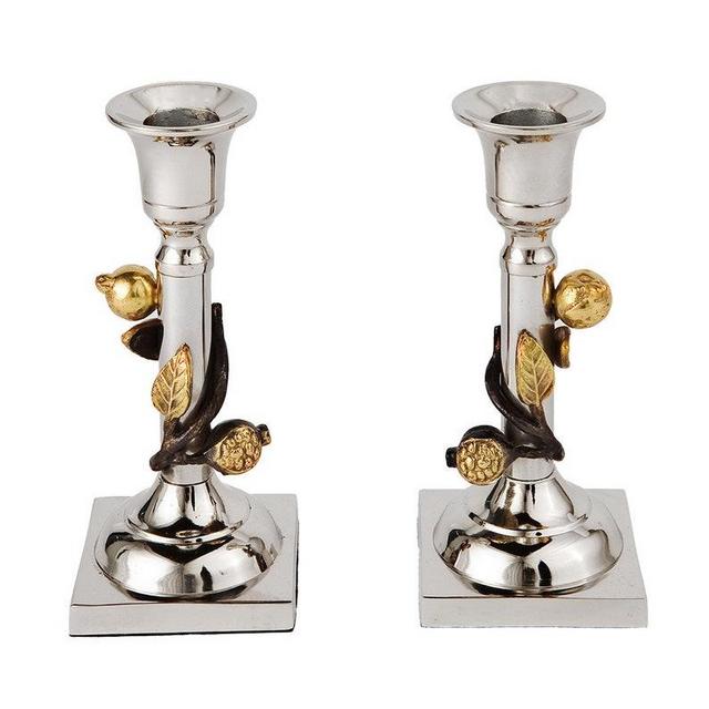 Yair Emanuel Pillar Shabbat Candlestick Holders - Sculpted Metal Modern Judaica