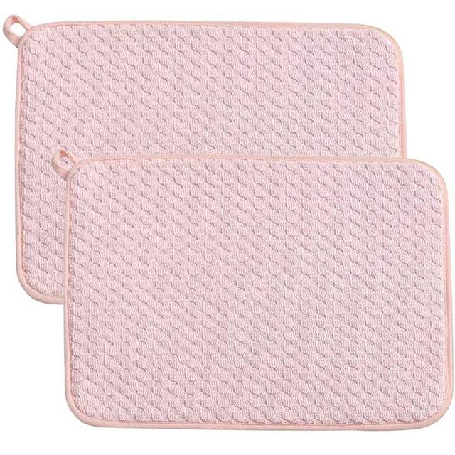 Pink Dish Drying Mats for Kitchen Counter, 2 Pack Dish Drying Mat Drying Pad, Dish Rack Drainer Mat, Pink Kitchen Mat (pink)