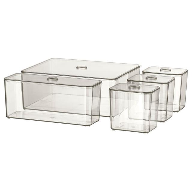 GODMORGON Box with lid, set of 5, smoked, 9 ½x7 ¾x4 "