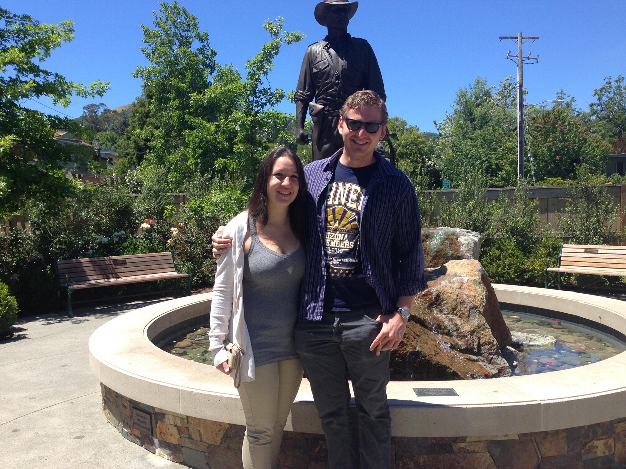 Visiting Aunt Arlene in Fairfax and standing next to Indiana Jones