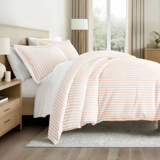 Stripe Pattern Premium Ultra Soft 3PC Duvet Cover & Shams Set - Becky Cameron , Distressed Stripes / Blush, King/California King
