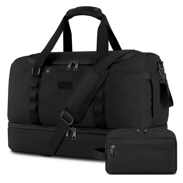 ETRONIK Travel Duffle Bag for Men Women, Gym Bag with Shoe Compartment, Carry on Bags for Airplanes with Toiletry Bag, Weekender Overnight Bag for Sports Business Trip, Black