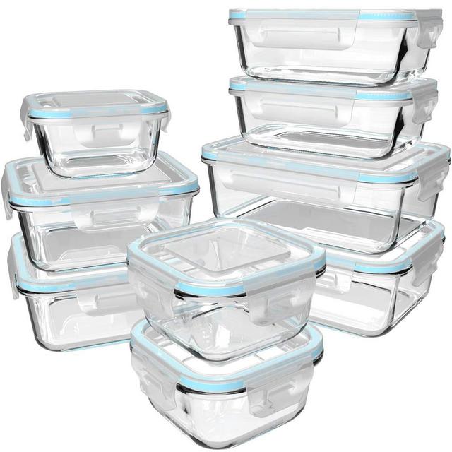 18 Piece Glass Food Storage Containers with Lids, Glass Meal Prep Containers, Glass Containers for Food Storage with Lids, BPA Free Leak Proof (9 lids 9 Containers)