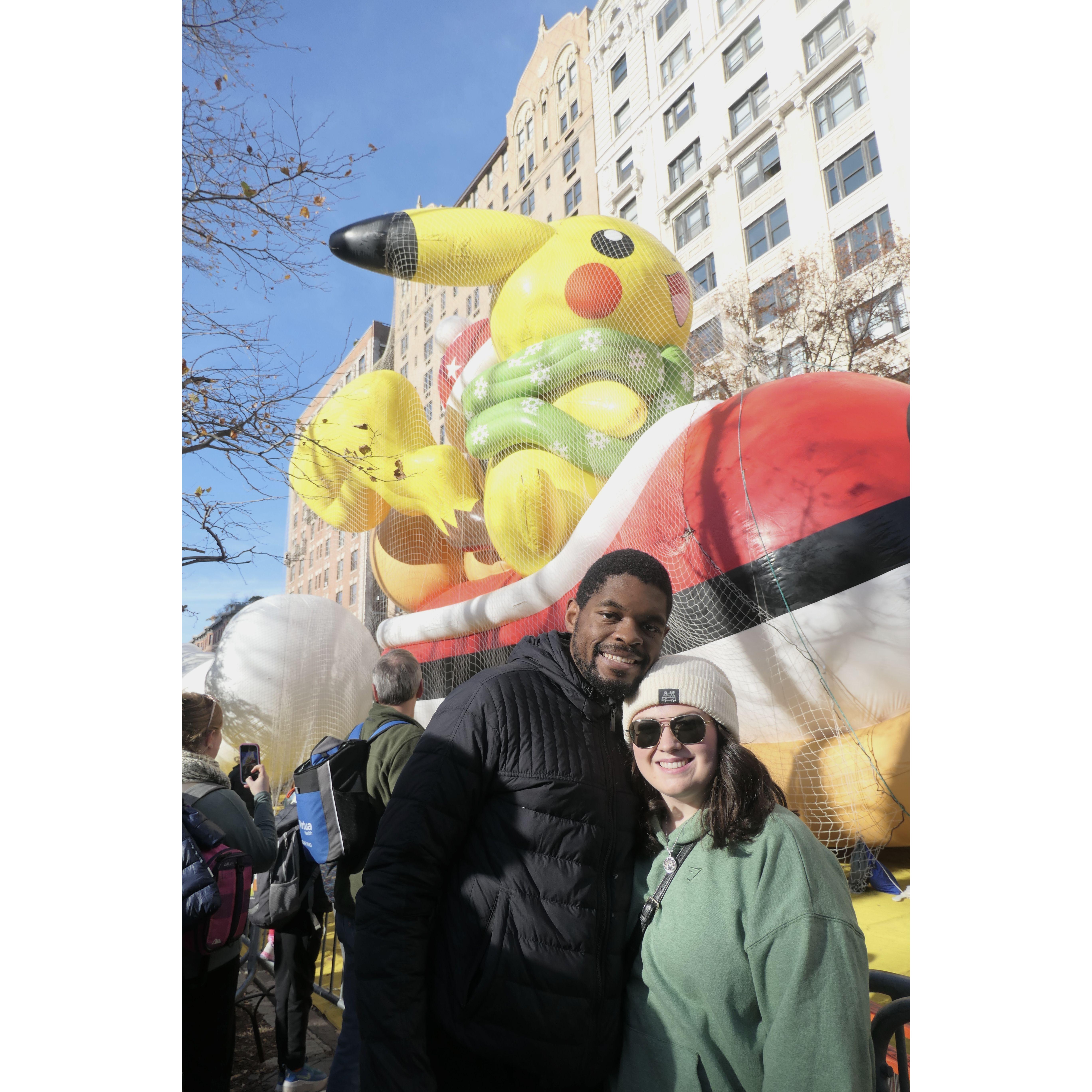 Our first Thanksgiving together - enjoying the parade.