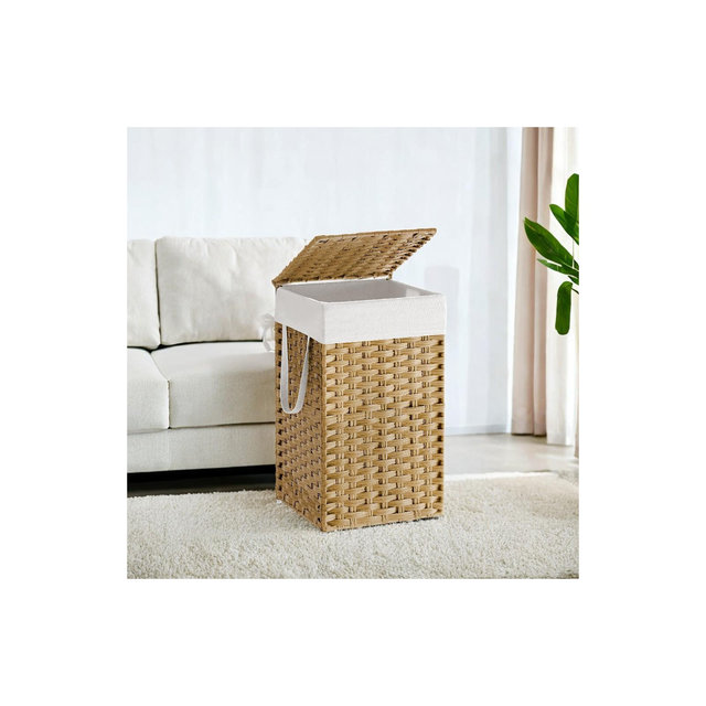 Laundry Hamper with Lid 17.2 Gallon Rattan Clothes Laundry Basket with Lid and Handles Foldable Removable Liner for Laundry Room Natural