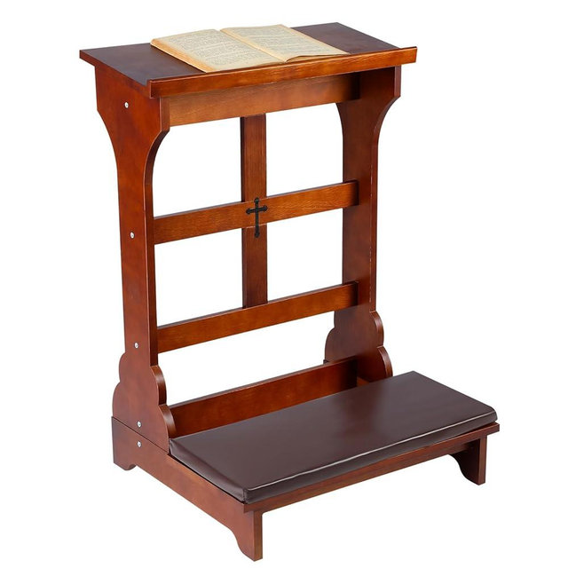 DoubleFill Solid Wood Prayer Bench Stool with Shelf and Cushion Church Prayer Bench Table Chair Padded Kneeler for Kneeling at Home, Religious Gifts, 23 x 20 x 32 Inches(Simple Style)