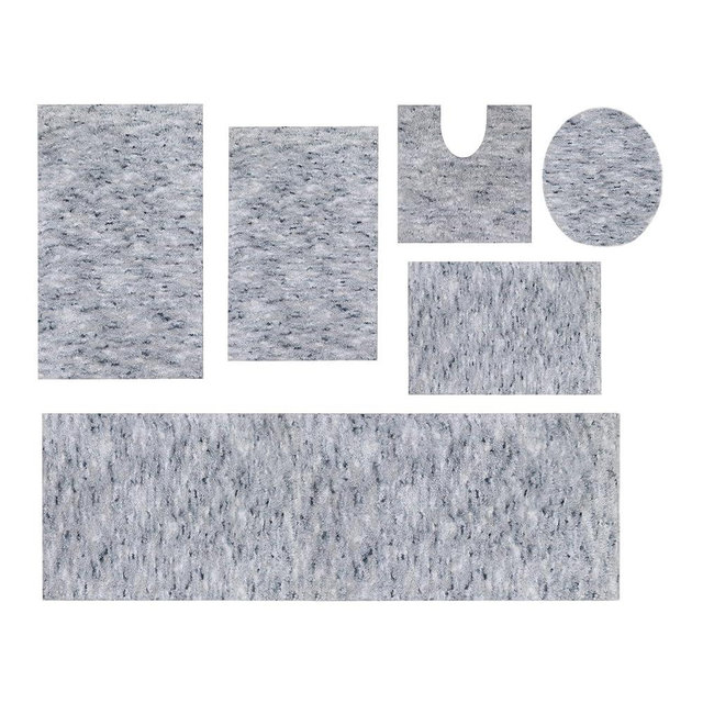 Home Weavers Grandeur 6-Piece Microfiber Bath Rug Set, Non-Slip Rubber Backing, Ultra-Absorbent, Machine Washable Bathroom Rugs for Shower, Tub, Toilet & Vanity, Quick-Dry Soft Plush Mats, Grey