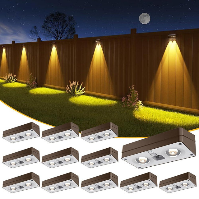 JOFIOS Solar Fence Lights 12 Pack Brown, 50 Lumens Outdoor Fence Lights Solar Powered with 12 Modes RGB Color Glow LED Deck Lighting Outdoor Waterproof IP65, Backyard, Deck, Porch, Railing, Pool, Wall
