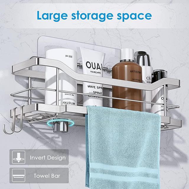 Shower Caddy Shelf Organizer Storage: Wall Adhesive Shower Holder for Inside Bathtub Shampoo No Drilling - Stainless Steel Shower Stall Basket High Suction - Rustproof Bathroom Rack for Bath 3Pack