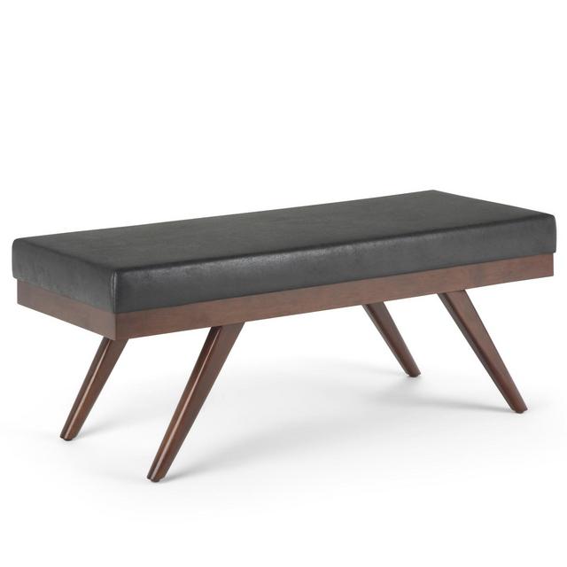 48" Nadine Mid Century Ottoman Bench Distressed Black Faux Air Leather - WyndenHall