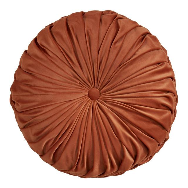 14" Round Velvet Pintucked Poly Filled Throw Pillow Rust - Saro Lifestyle