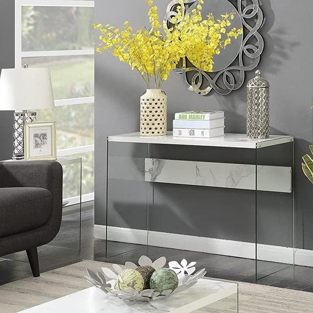 Convenience Concepts SoHo Console Table, Faux White Marble