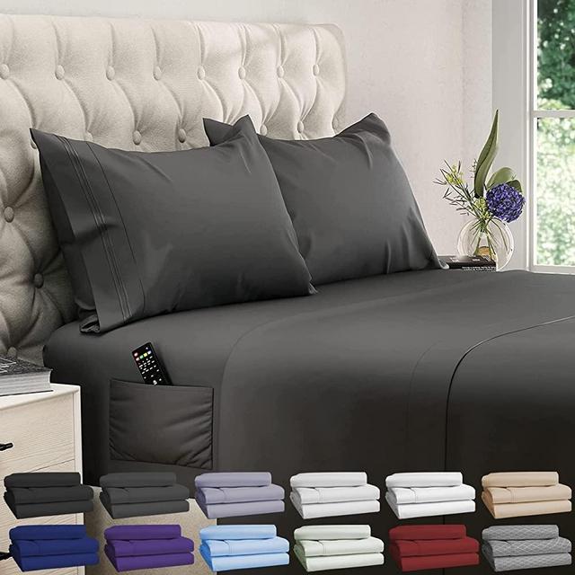 DREAMCARE Extra Deep Pocket Sheets Set Microfiber Sheet Set - Cooling Bed Sheets Soft & Long Lasting 100% Fine Brushed Microfiber Polyester with Side Pocket California King Size, Grey